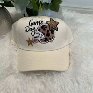 Game Day Leopard Football Helmet Baseball Cap - Cream